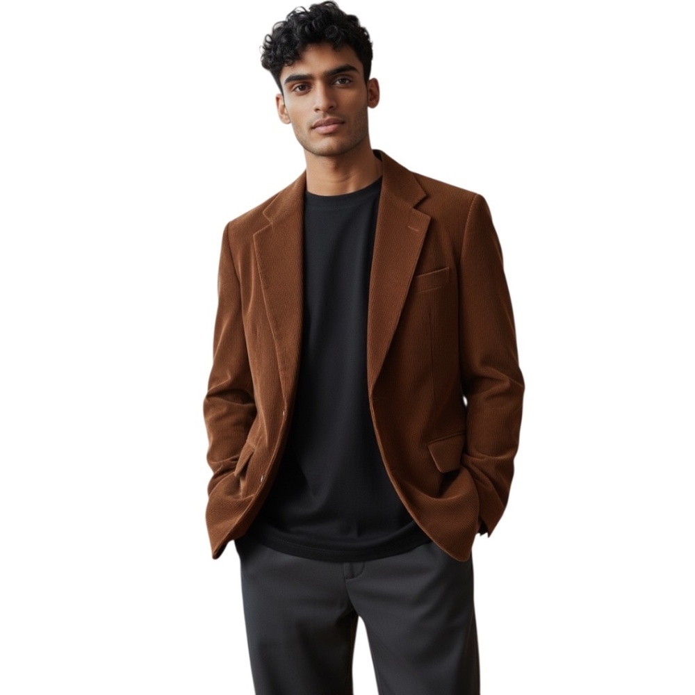 Parts Men's notched lapel 2-button closure & front patch pockets corduroy blazer